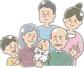 家族団欒で楽しむ高齢者夫婦