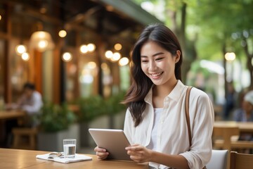 Beautiful Young Asian Business Entrepreneur Wearing Casual Mobile Phone for Online Shopping Enjoying Social Media and Laptop at Home Starting a Small Business Online Banking