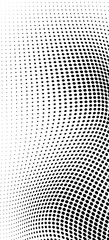 Black and white halftone texture. Black dots on a white background. Waves from points