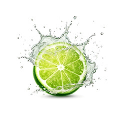 Lime with water splash. 3D illustration digital art design, generative AI