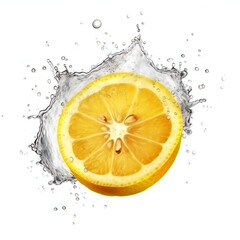 Yellow juice splashing lemon. 3D illustration digital art design, generative AI