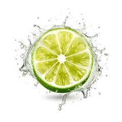 Fresh lime and splash of water. 3D illustration digital art design, generative AI