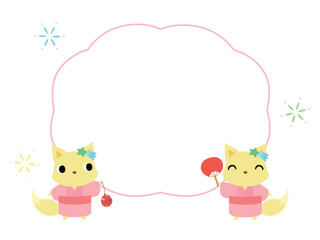 浴衣姿のキツネ　吹き出し付