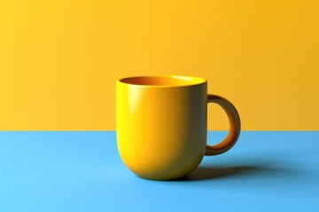Bright yellow mug on colorful background, AI Generated