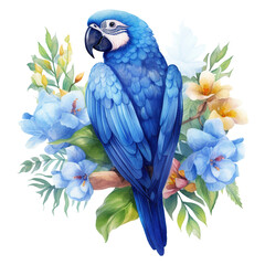 Colorful Blue Parrot Perched On Lush Tropical Plant