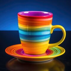Bright colorful mug on colorful background, AI Generated