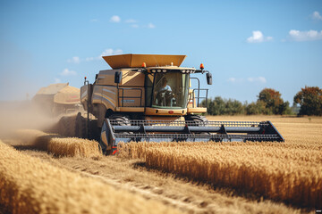A combine harvests from a wheat field. generative AI tools