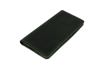 leather dark green wallet on a white background