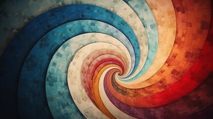 Abstract background illustration of colorful spiral in vintage grunge color texture design.