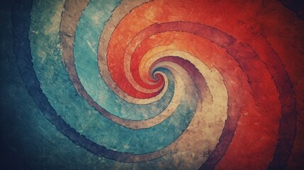 Abstract background illustration of colorful spiral in vintage grunge color texture design.