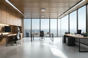 Fototapeta na wymiar beautiful view of office interior design generated by AI technology 