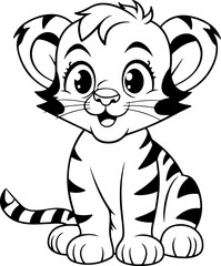 Fototapeta na wymiar Cute tiger cartoon coloring page