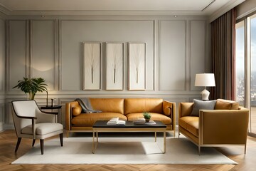 Naklejka na ściany i meble modern living room with fireplace generated by AI