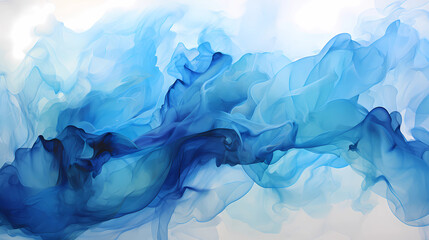 Fototapeta na wymiar Blue wavey painting on a white background. Generative AI