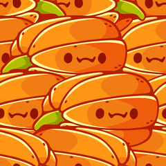 Vector pattern on the theme of pumpkins and Halloween in a cute cartoon style.