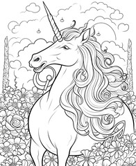 Unicorn coloring pages for kids AI GENERATIVE