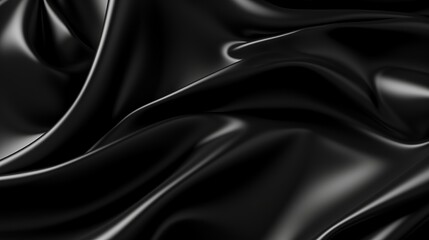 Fototapeta premium Abstract black latex background. Smooth black fashion. Dark luxury texture. Black silk, satin. 3d rendering generative ai