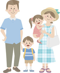 家族で旅行や帰省をしているイラスト