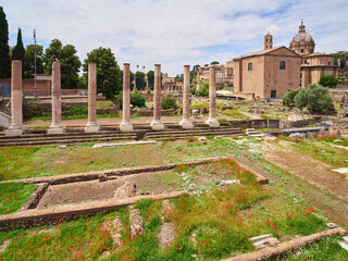 Tempio della pace (temple of peace), ruins of a forum from emperor Vespasian in Rome, Italy	
