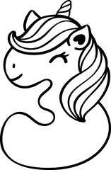 Cute cartoon unicorn head with number one, 1, outline hand drawing doodle. A fun and educational way to teach kids about numbers. Perfect for kindergarten, elementary school, or preschool lessons.