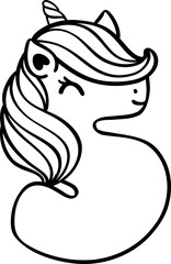 Cute cartoon unicorn head with number five,5, outline hand drawing doodle. A fun and educational way to teach kids about numbers. Perfect for kindergarten, elementary school, or preschool lessons.
