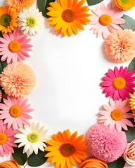 Obraz premium Flowers composition. Frame made of flowers on white background. Flat lay, top view, copy space Generative AI