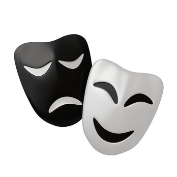 theatre theater theatrical tragedy drama comedy mask isolated on white background. emotion theatre theater theatrical tragedy drama comedy mask isolated. theatre theatrical drama comedy 3d render