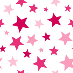 Pink star seamless pattern. Hand drawn pink gradient different size stars on white background. Party monochrome glitter background. Girlish confetti allover print