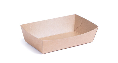 Recycled paper trays for snacks, isolated on white