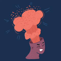 Cartoon vector illustration of Mind blowing concept with human head with opened braincase and nuclear explosion