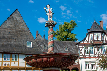 well on a historical market place (Frankenberger Plan mit Brunnen) Goslar Lower Saxony (in german Niedersachsen) Germany