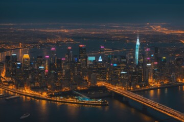 aerial view, night city view with night sky