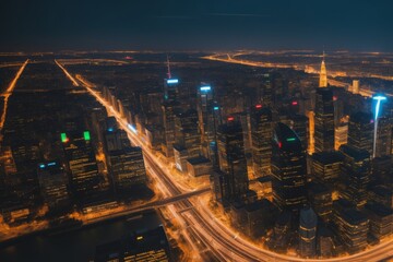 Fototapeta na wymiar aerial view, night city view with night sky