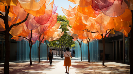 A captivating photo of people participating in ozone-themed art installations, promoting creativity for change Generative AI