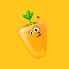 Cute smiling carrot isolated on orange background. Funky Emoji carrot. Smile vegetable sticker with emotions. Carrot sticker