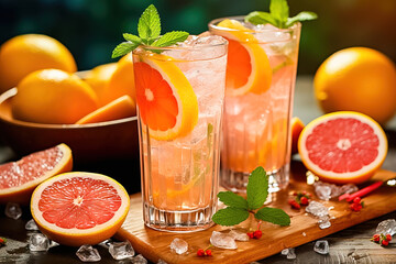 Refreshing grapefruit drink with ice. Generative AI