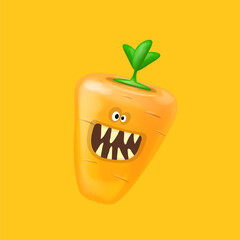 Cute smiling carrot isolated on orange background. Funky Emoji carrot. Smile vegetable sticker with emotions. Carrot sticker