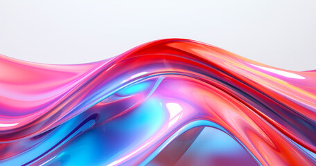 Abstract liquid glass holographic iridescent colorful wave in motion bright background 3d render. Gradient design element for banners, backgrounds, wallpapers and covers