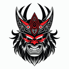 Oni Mask Tattoo T-shirt. Traditional Japanese warrior. Vintage isolated vector illustration.