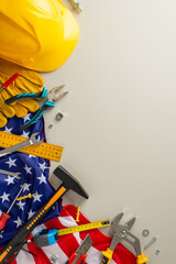 Saluting Labor Day: Embrace spirit of holiday with this top vertical snapshot featuring a flag,...