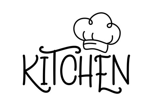 Kitchen. Vector logo. Design for poster, flyer, banner, menu cafe. Hand drawn calligraphy quote text. Typography kitchen logo icon. Signboard kitchen word.