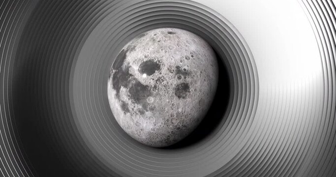 Animation of globe spinning over circle grey pattern background