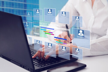  Project management timeline, schedule, tag cloud concept. Business, Technology, Internet and...