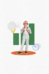 Creative drawing collage picture of funny funky little boy male schoolboy education study learning statistics analysis data grades