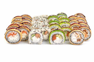 Assorted Japanese sushi roll set. sushi rolls set close up selective focus.