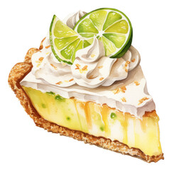 Watercolor illustration of a piece of lime pie isolated.
