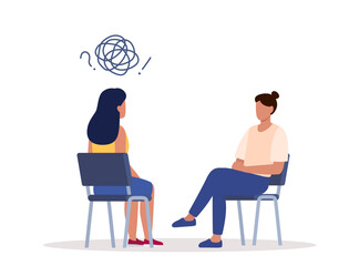 Fototapeta premium Female psychotherapist has an Individual session with her patient. Talk therapy concept. Vector illustration.