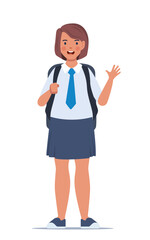 Portrait of happy school girl with backpack. Girl kid. Back to school. Vector illustration.