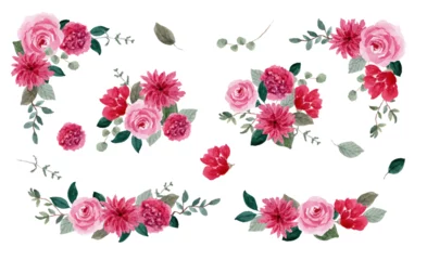 Fototapete Blumen pink floral watercolor arrangement collection