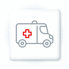 Line Ambulance and emergency car icon isolated on white background. Ambulance vehicle medical evacuation. Colorful outline concept. Vector